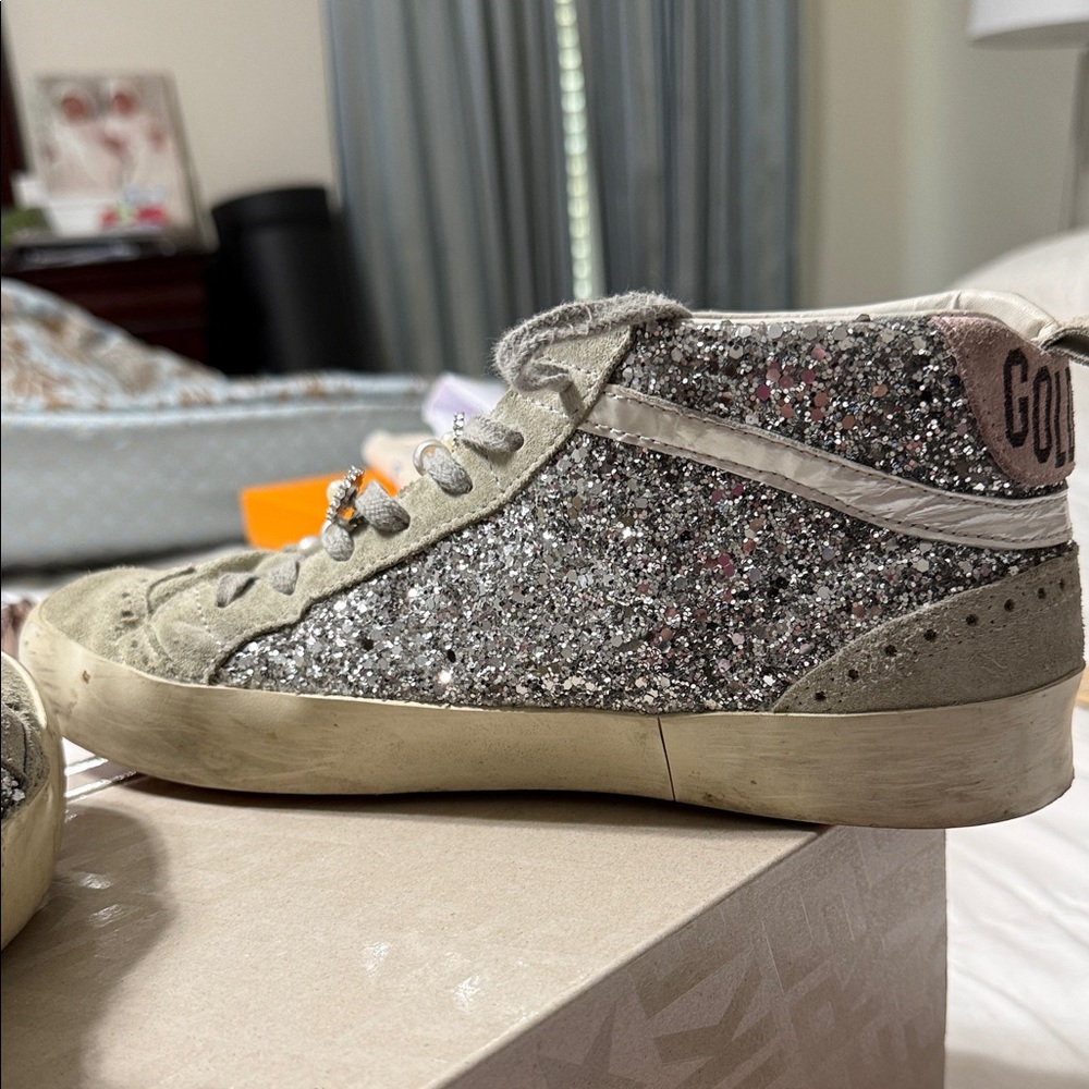 Golden Goose High-Top Sneakers with Silver Glitter Star size EU40 - Picture 4 of 13